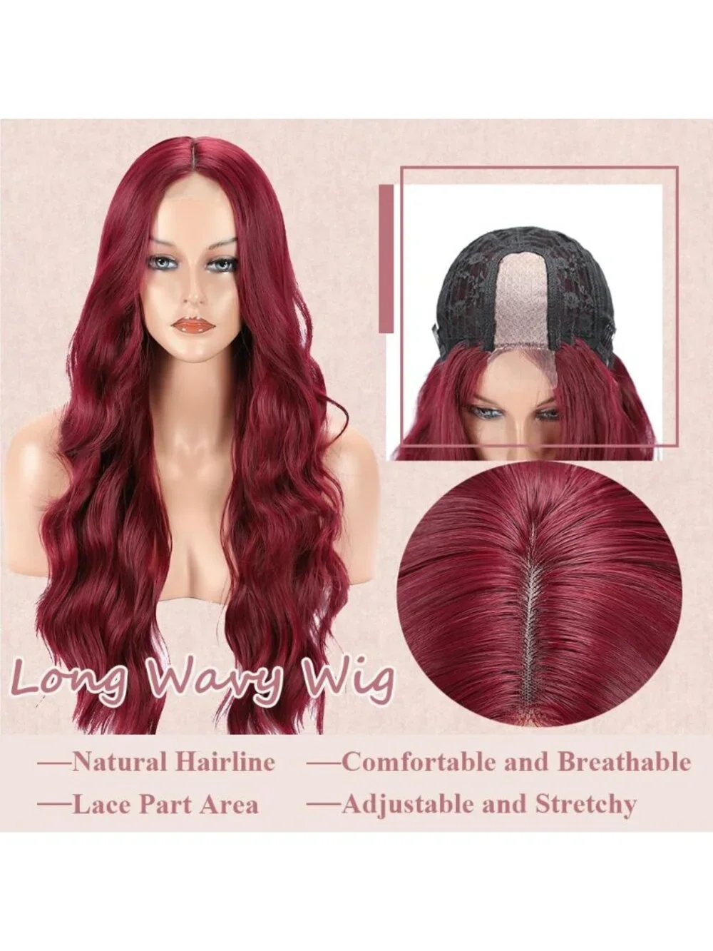 26 Inch Women's Burgundy Long Wavy Curly Hair Wig Halloween Cosplay
